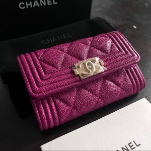 CHANEL Quilted Fuschia Cardholder Wallet w/ Authentication Card